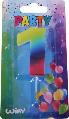 Bougie de fête chiffre 1 arc-en-ciel
