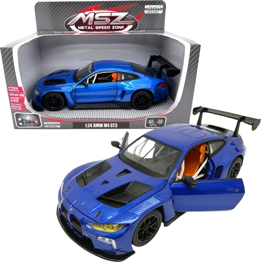 Modèle en métal 1:24 BMW M4 GT3 bleu avec lumières et sons