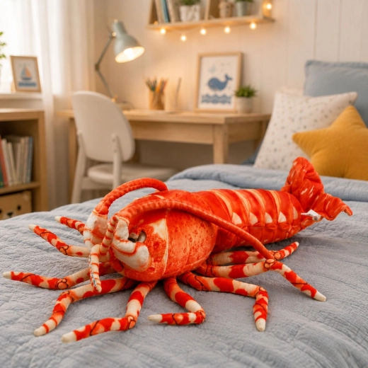 Grande crevette en peluche à câliner et à utiliser comme coussin