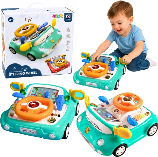 Panneau de conduite interactif en forme de petite voiture pour enfants avec lumières et sons (bleu)