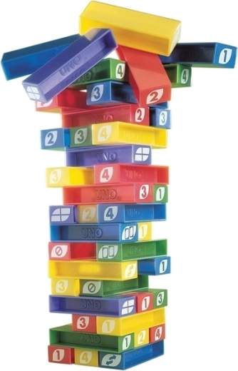 Blocs colorés avec chiffres et symboles UNO