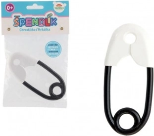 Hochet pour bébé en forme d'épingle en plastique blanc et noir