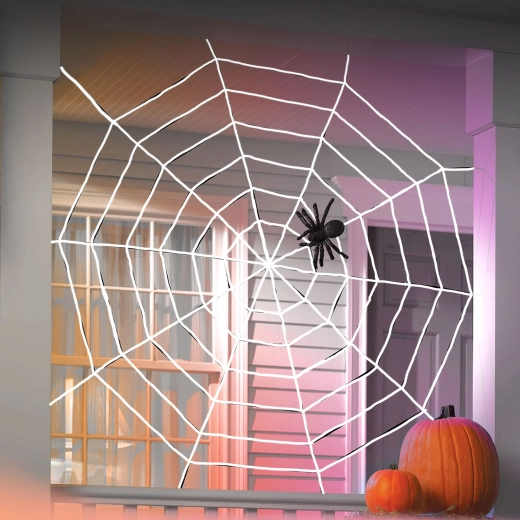 Toile d’araignée d’Halloween blanche avec araignée 130 × 130 cm