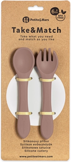 PETITE&MARS couverts en silicone Take&Match Velvet Latte pour enfants 6m+