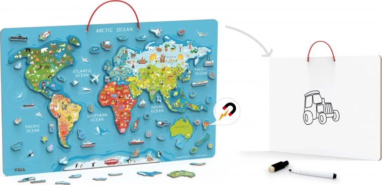 Viga 2v1 tableau éducatif avec carte magnétique du monde Montessori