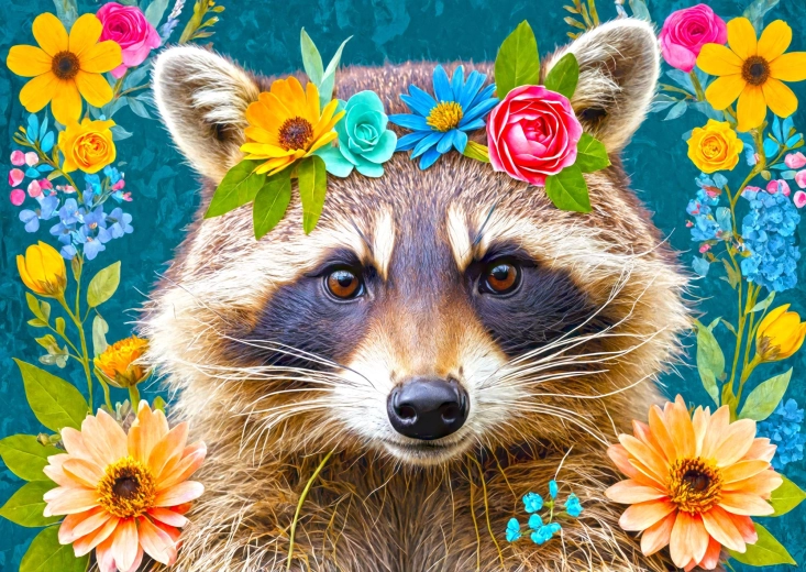 Puzzle ENJOY raton laveur fleuri 1000 pièces