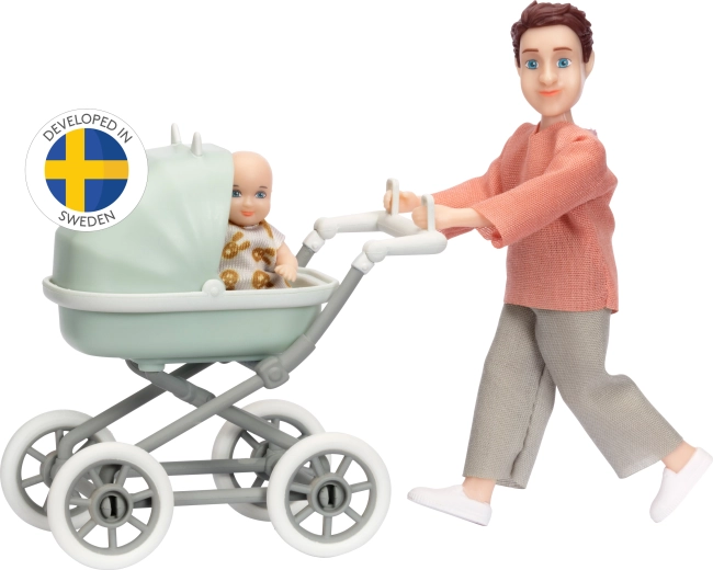 Lundby ensemble papa avec bébé et landau