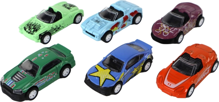 Six petites voitures de sport colorées