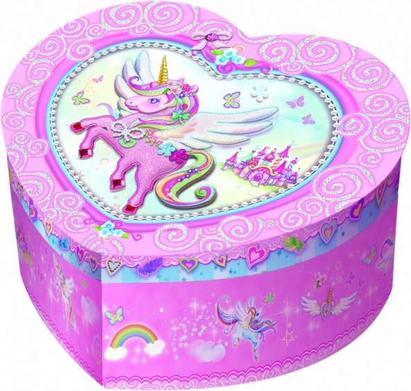 Boîte à bijoux musicale en forme de cœur avec licorne