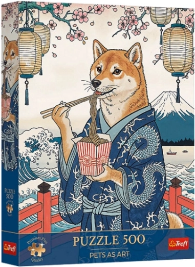 Puzzle Trefl Premium Plus Pets as Art : Méditation aux nouilles de Shibina – 500 pièces