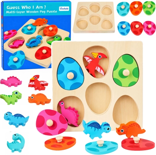 Puzzle éducatif en bois dinosaures avec poignées