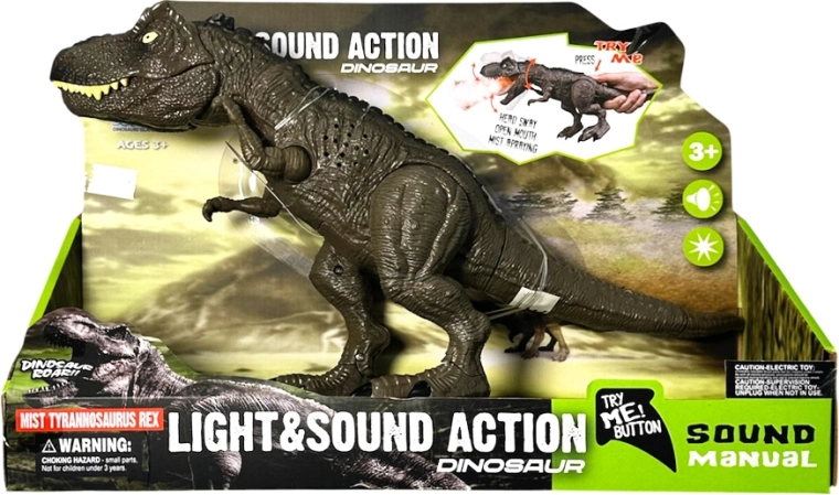 Dinosaure Tyrannosaurus rex avec effets lumineux et sonores et fumée - 1 pièce