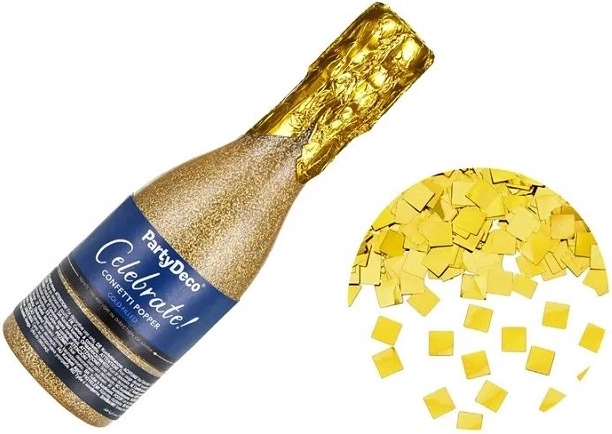 Canon à confettis en forme de bouteille de champagne – doré, 20,5 cm
