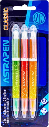 Surligneurs Astra 2-en-1 Classic, lot de 3 pièces