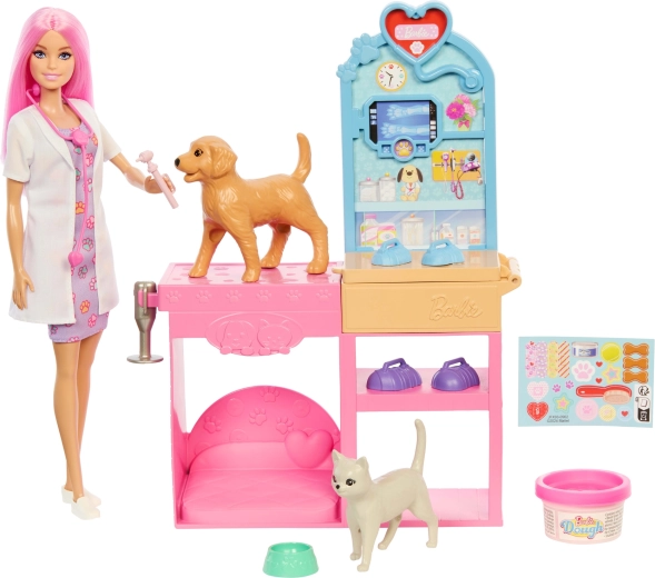 Barbie vétérinaire et deux animaux de compagnie