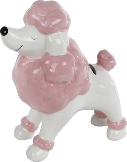 Tirelire en porcelaine caniche rose et blanc