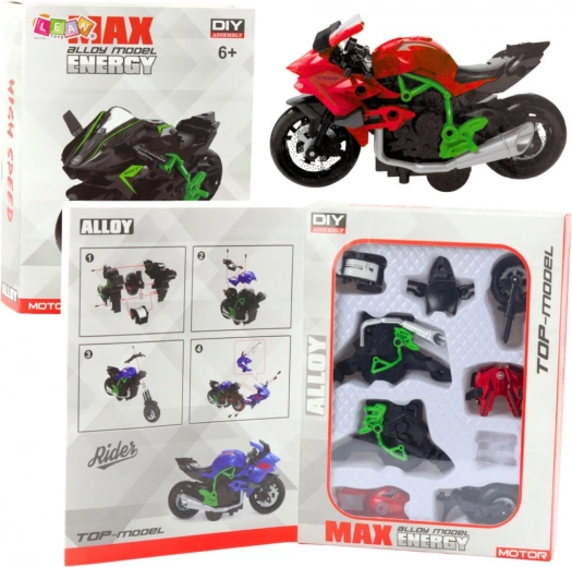Moto à assembler 1:14 vert‑rouge modèle DIY en métal