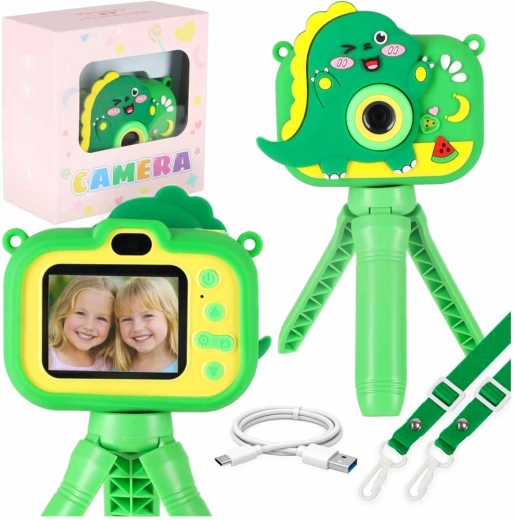 Appareil photo numérique pour enfants en forme de dinosaure avec trépied et carte de 8 Go