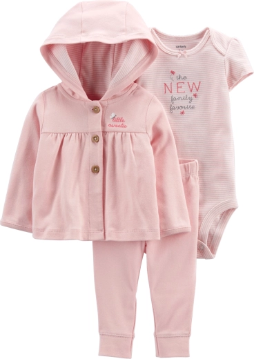 Ensemble 3 pièces Carter's pour nouveau-né – sweat à capuche, pantalon de survêtement et body à manches courtes gris-orange