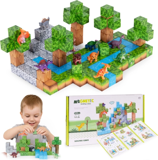 Jeu de construction magnétique 142 blocs avec dinosaures