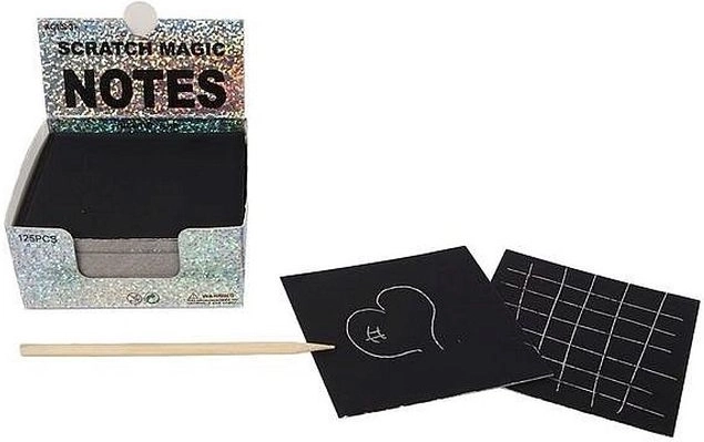 Bloc-notes noir avec cartes à gratter (100 pcs) et stylet en bois