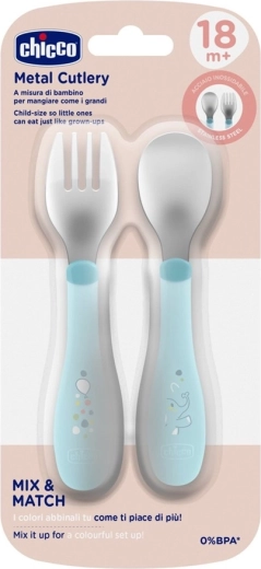 Chicco cuillère et fourchette en inox, teal, à partir de 18 mois