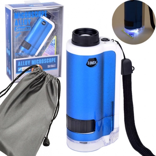 Microscope de poche pour enfants, grossissement 100×/250×, métallique