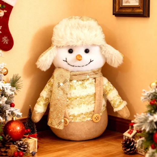 Décoration textile de Noël bonhomme de neige 20 cm