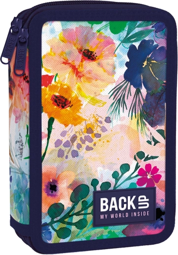 Trousse à deux compartiments avec équipement BackUP motif fleurs aquarelle