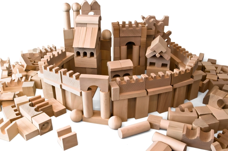 2Kids Toys cubes de construction XL en bois naturel, 220 pièces