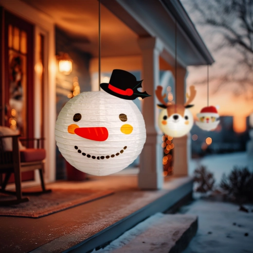 Lampion en papier de Noël bonhomme de neige 30 cm
