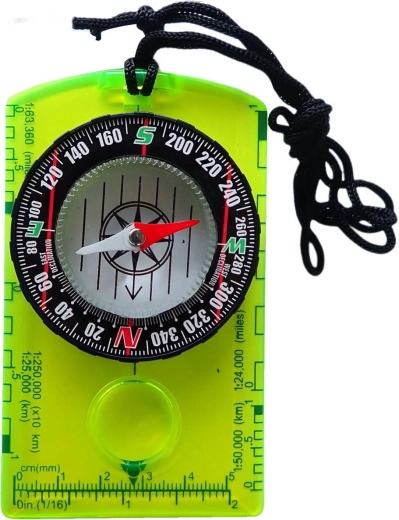 Petite boussole Acra avec loupe vert jaune néon - 1 pièce