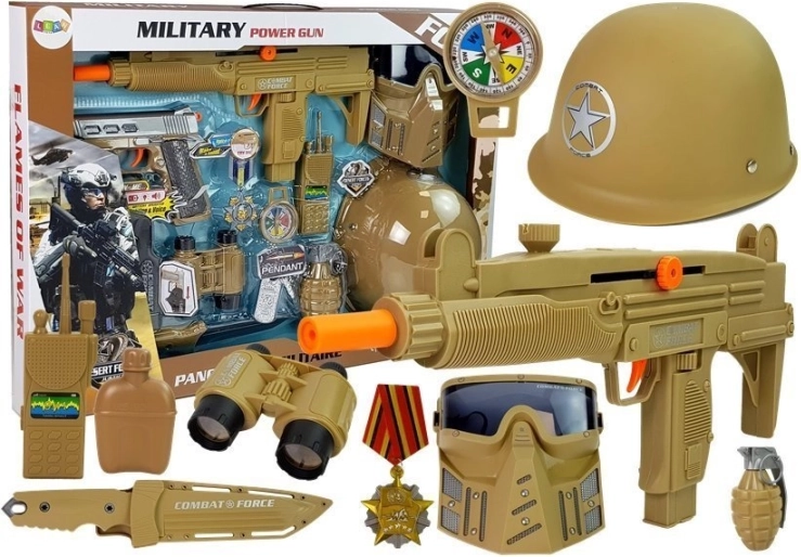 Set militaire pour enfants avec casque, masque, pistolets et grenade avec son