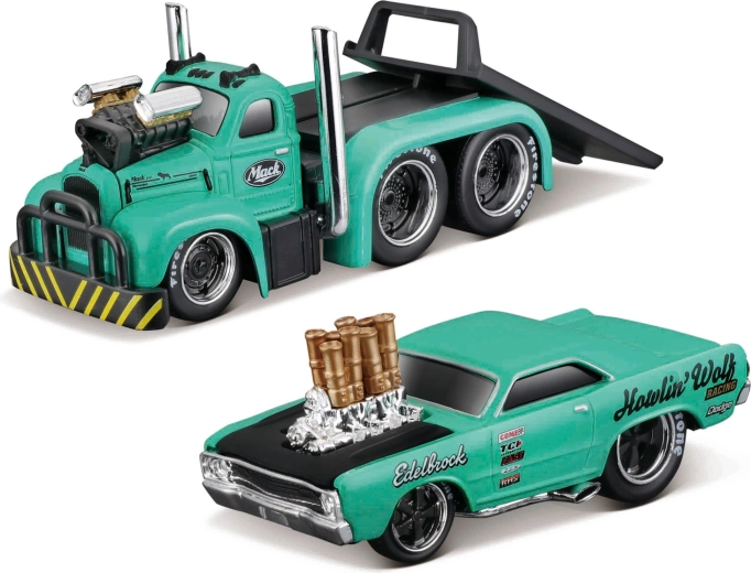 Maisto Muscle transports Mack B-61 plateau avec Dodge Dart HEMI gasser 1:64