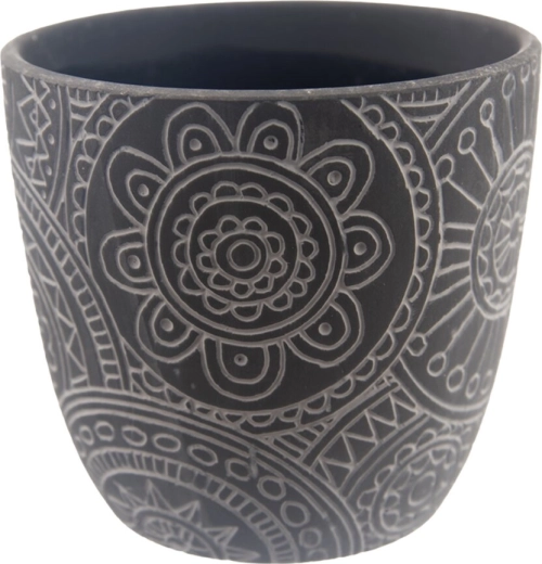 Cache-pot en céramique mandala noir 13 × 13 × 12 cm