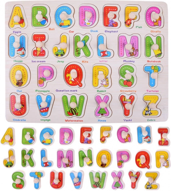 Puzzle alphabet en bois 2-en-1 avec mots anglais