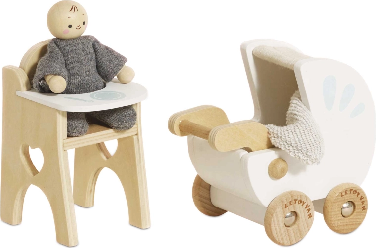 Le Toy Van – chambre d’enfant en bois pour maison de poupées avec bébé