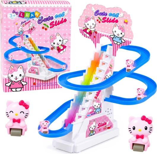 Piste de toboggan interactive pour chatons avec escalier mobile, lumières et musique