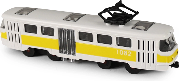 Tramway jaune des transports publics avec portes ouvrantes, 16 cm