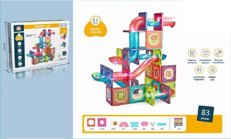 Jeu de construction magnétique 3D, 83 pièces avec lumière