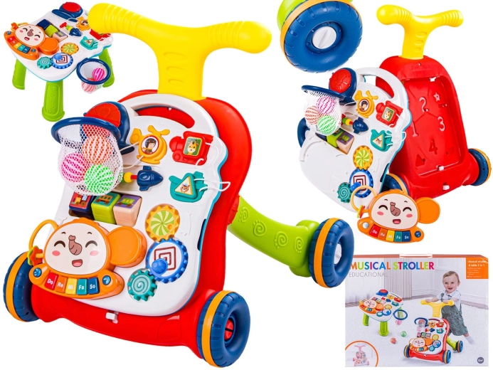 Trotteur éducatif multifonction avec panneau musical et table, rouge - 1 pièce