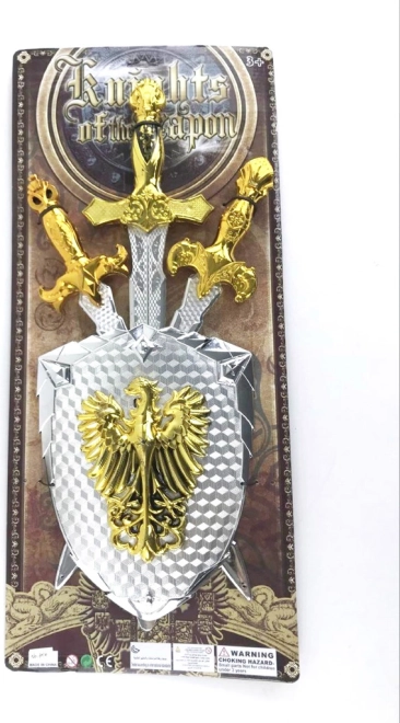 Ensemble d’épées et de bouclier en finition argentée brillante