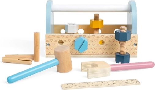 Bigjigs Toys set d’outils en bois dans une caisse