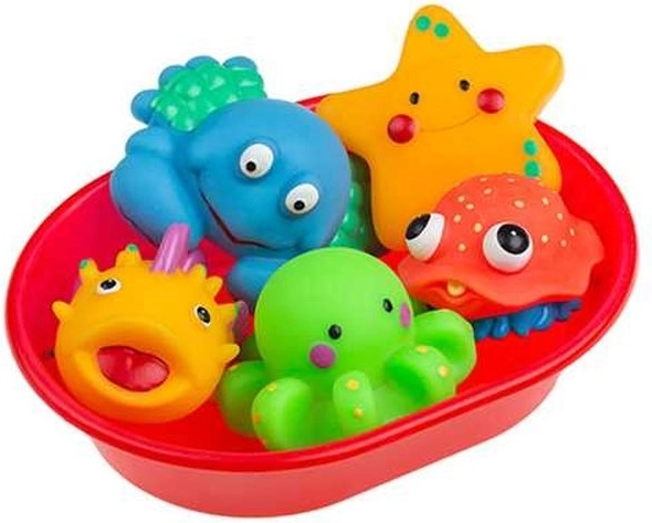 Animaux marins pour le bain Tullo – set de 5 pcs avec petite baignoire