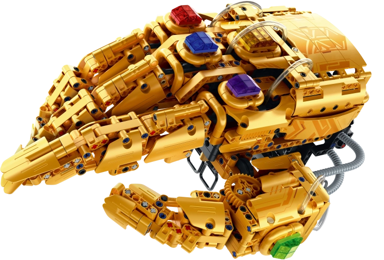 Modèle impressionnant de main robotique dorée