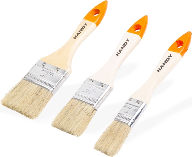Set de pinceaux plats de peinture à manche en bois, 3 pièces
