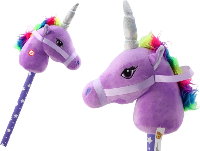 Tête de licorne en peluche sur bâton Hobby Horse Unicorn Purple Sounds