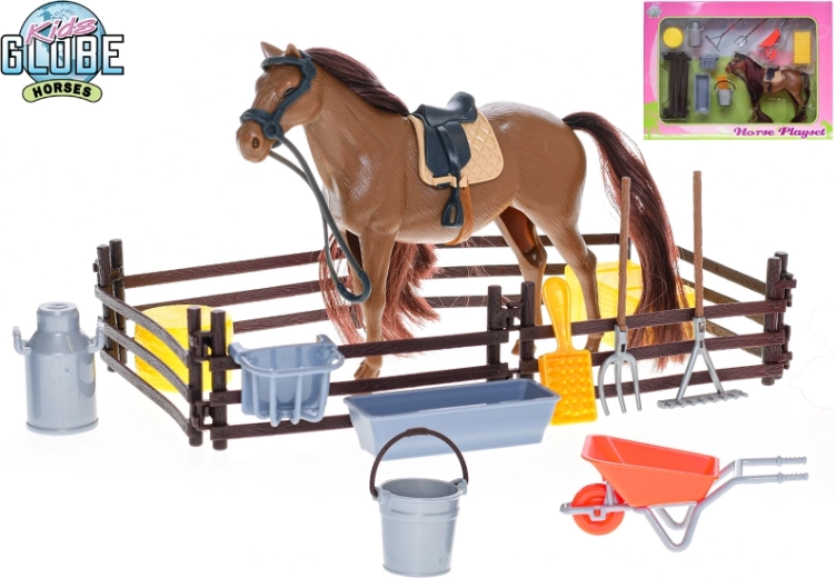 Kids Globe cheval 18 cm avec support et accessoires