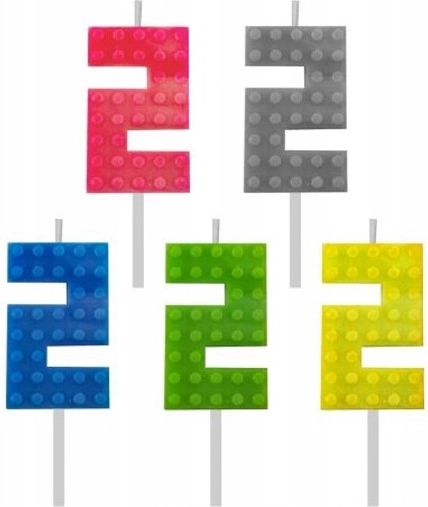 Bougie d’anniversaire chiffre 2 motif briques