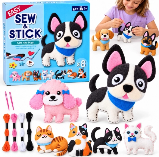 Kit créatif de couture et de collage en feutrine sur le thème des chiens et des chats